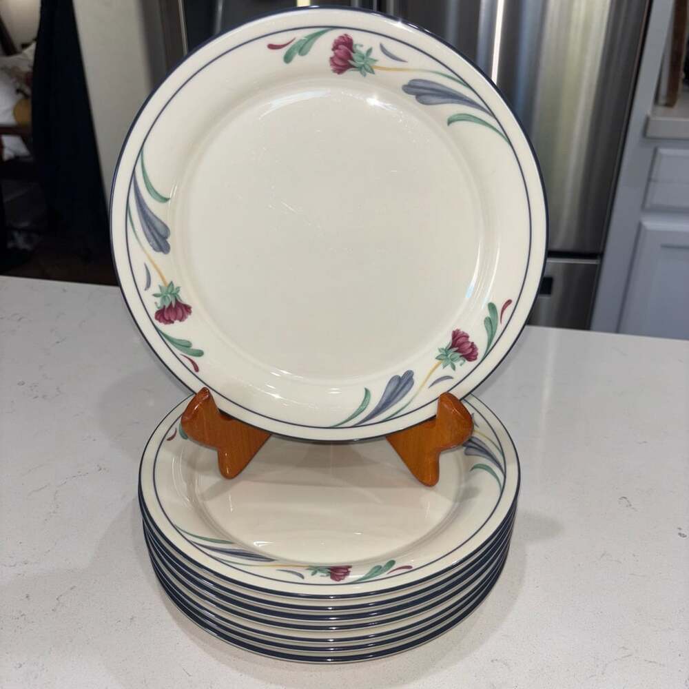 Lenox Chinastone Poppies On Blue Salad Plates Set Of 8